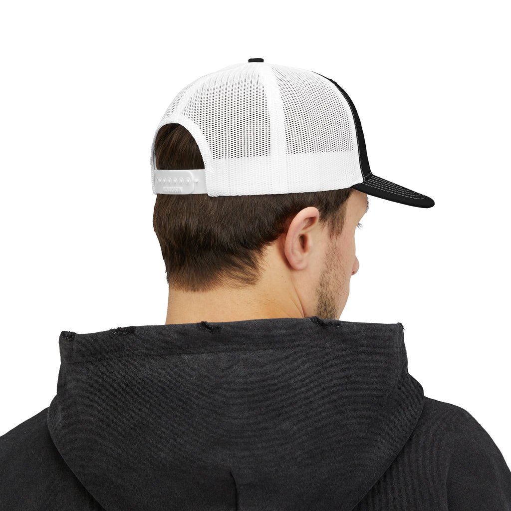 Embroidered TT Logo Snapback Trucker Cap — Black & White Mesh Hat