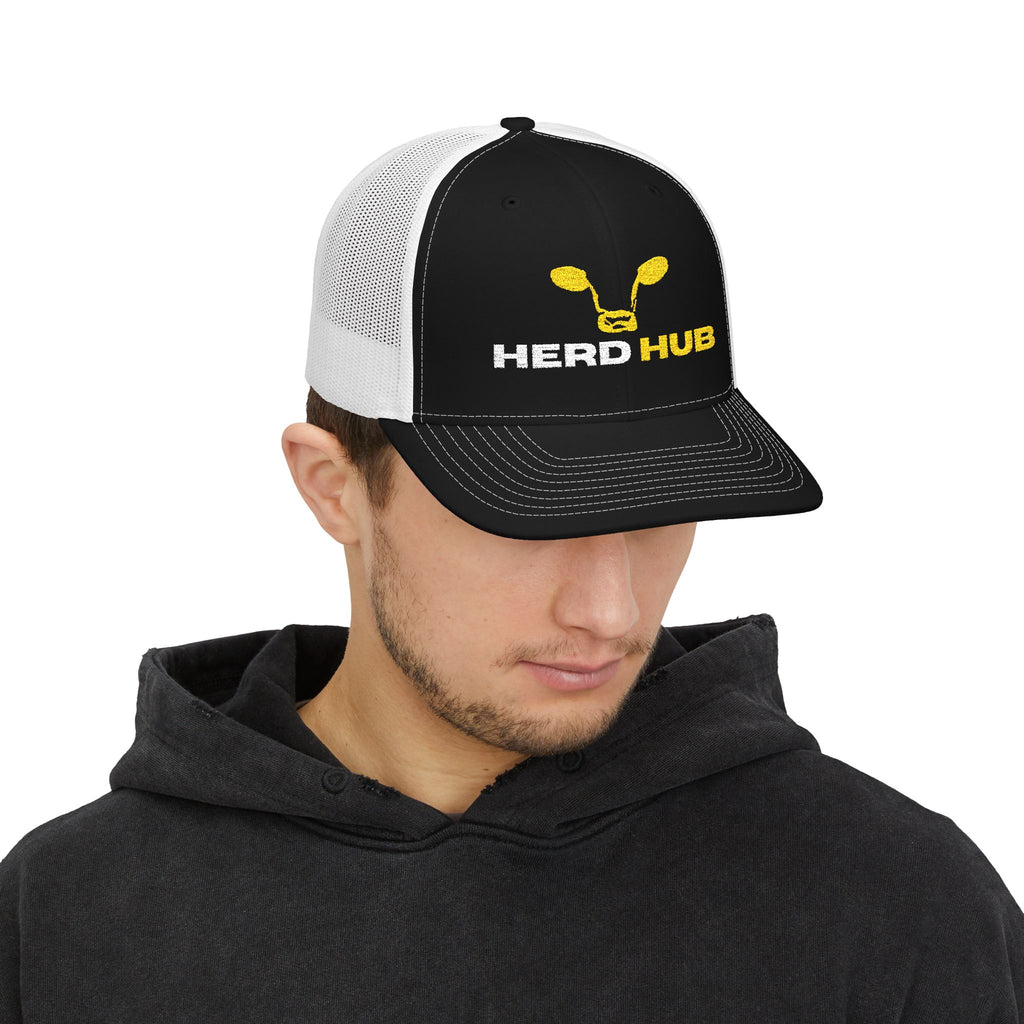 Embroidered TT Logo Snapback Trucker Cap — Black & White Mesh Hat