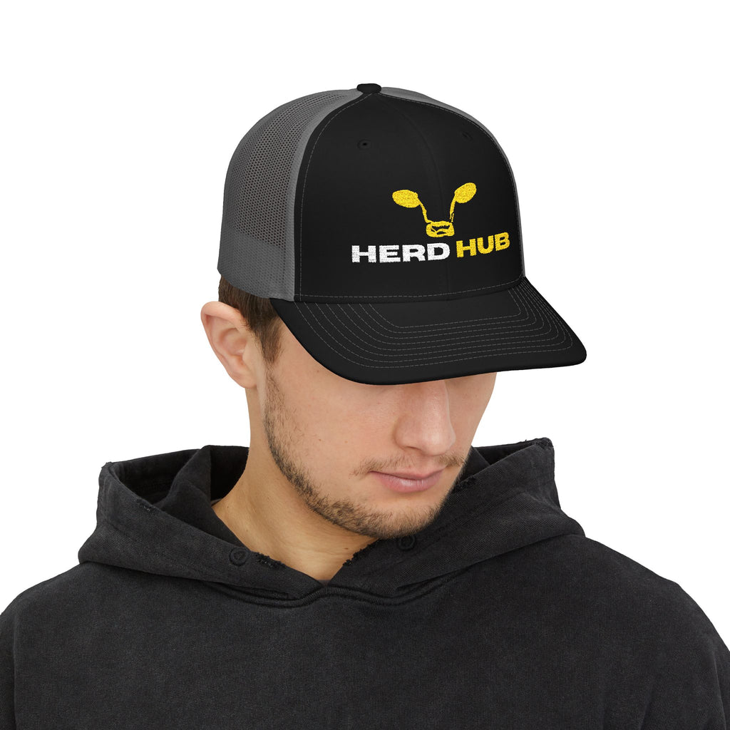 Embroidered TT Logo Snapback Trucker Cap — Black & White Mesh Hat