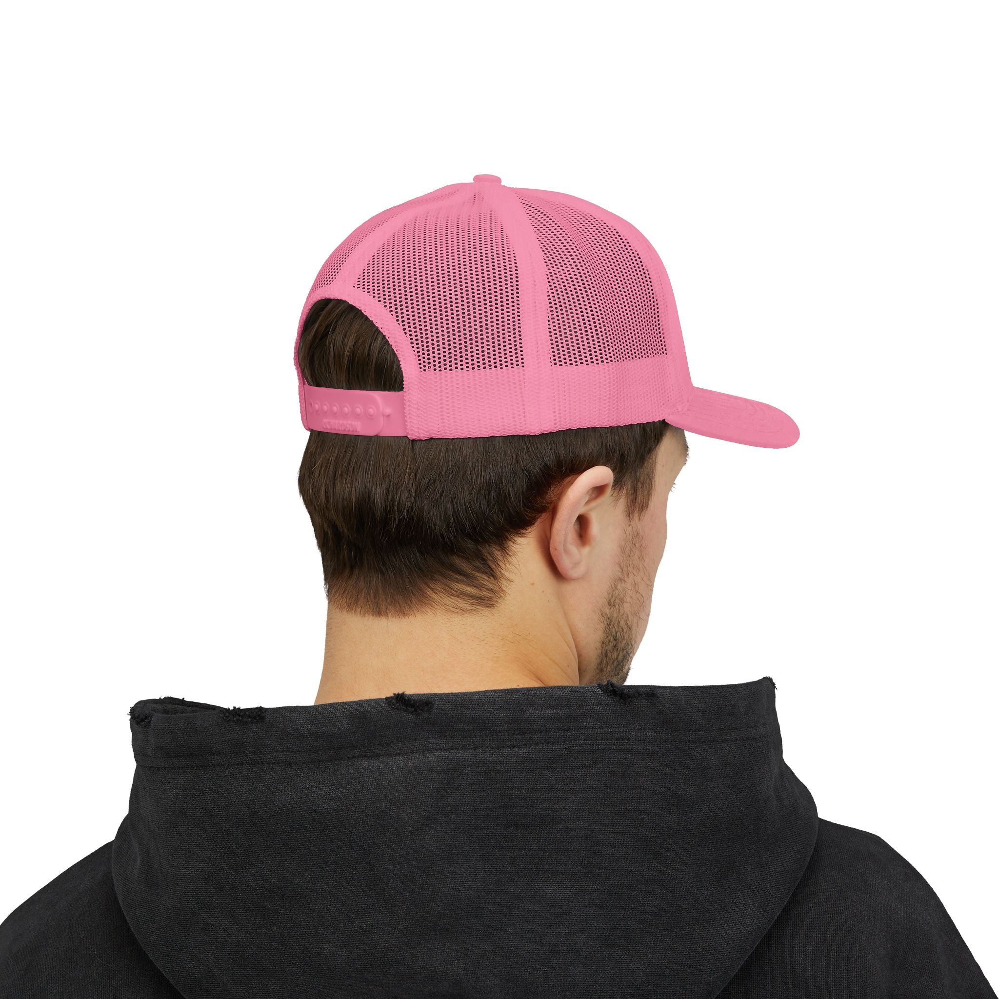 Herd Hub Snapback Trucker Cap — Pink Cow Logo Mesh Hat