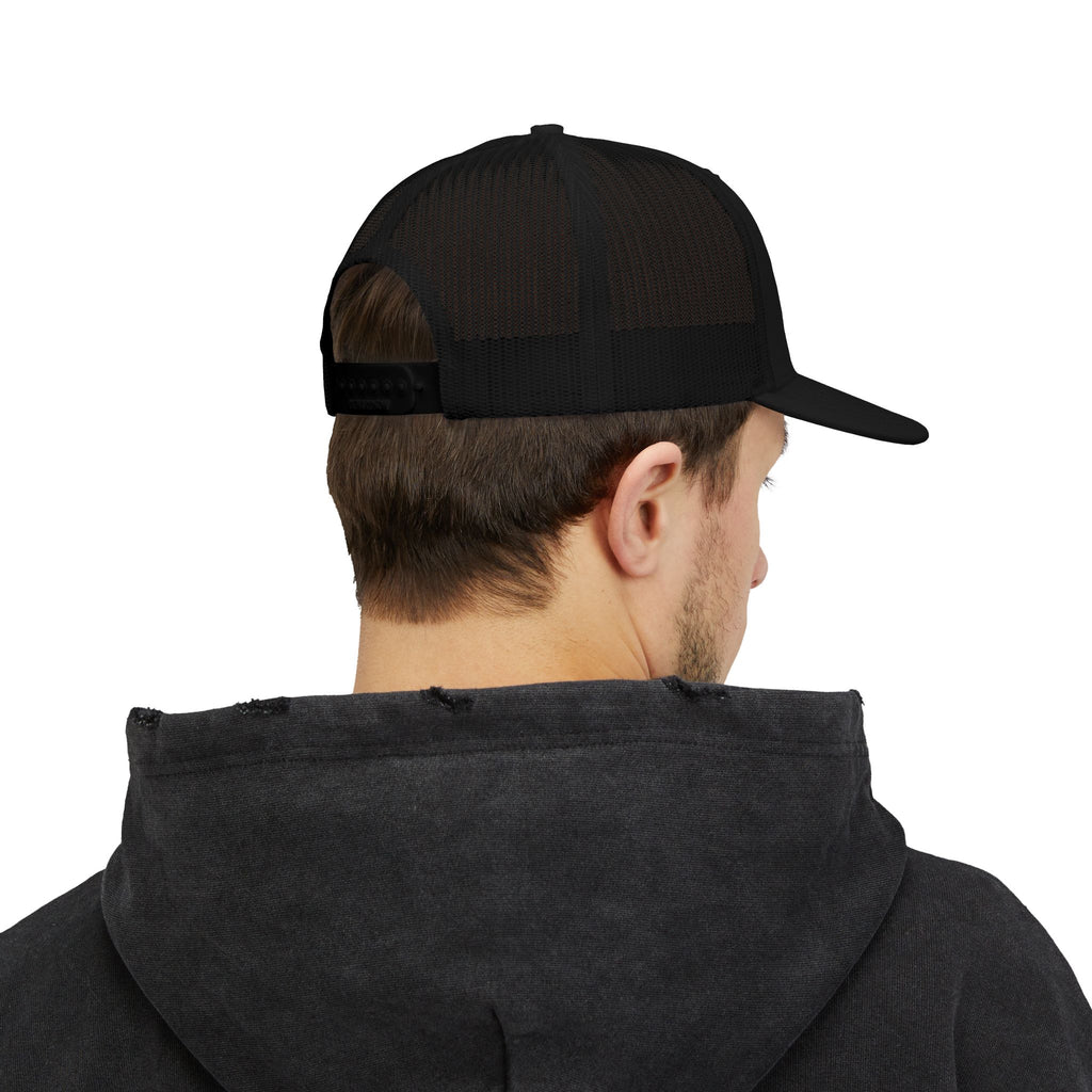 Embroidered TT Logo Snapback Trucker Cap — Black & White Mesh Hat