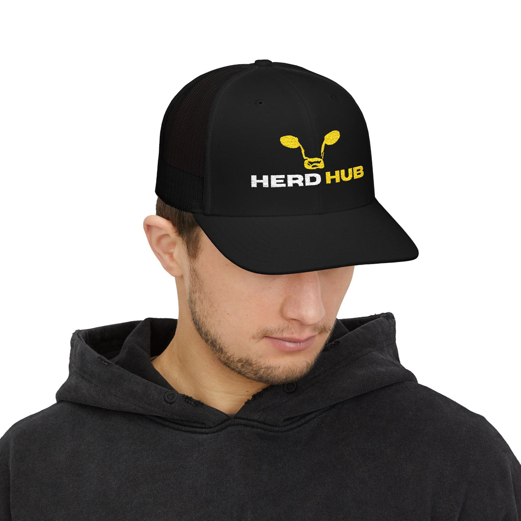 Embroidered TT Logo Snapback Trucker Cap — Black & White Mesh Hat
