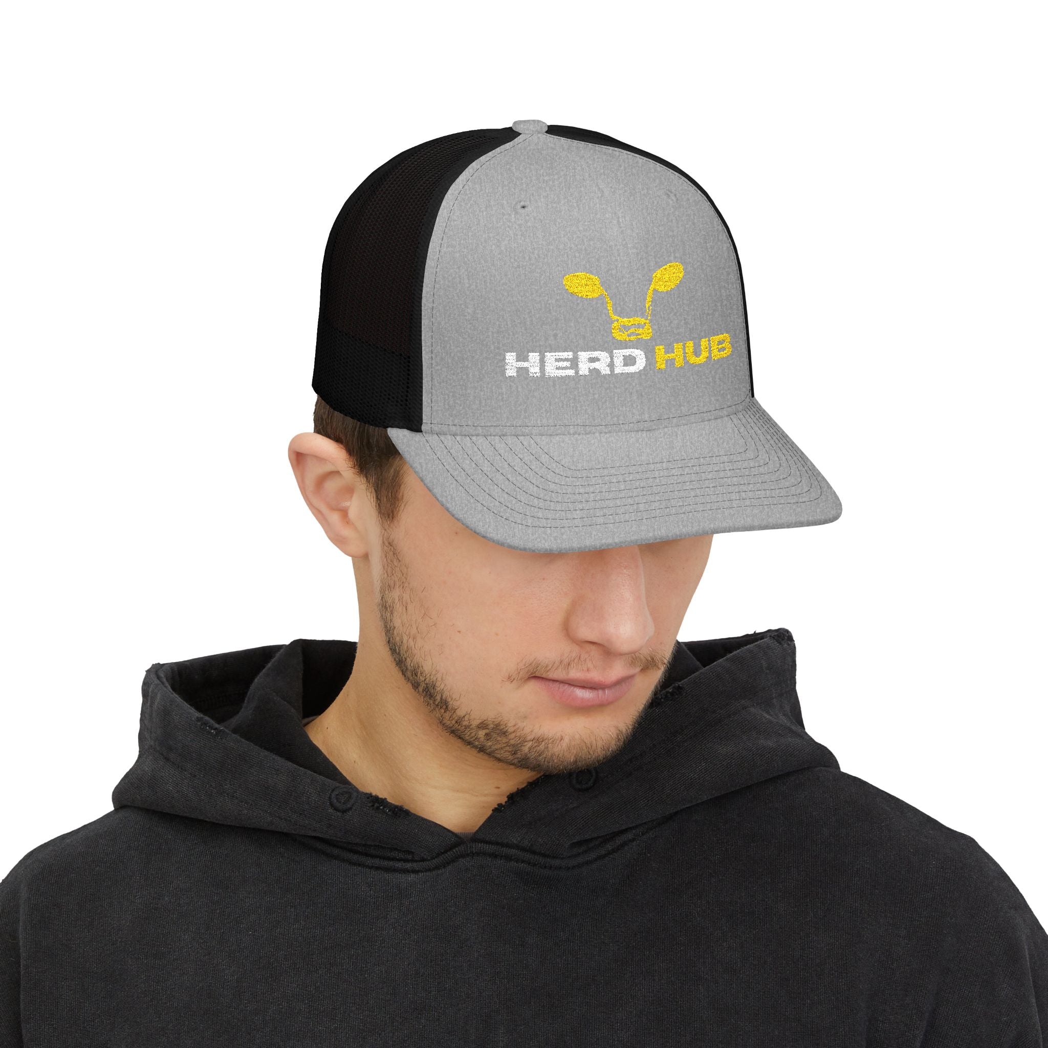 Embroidered TT Logo Snapback Trucker Cap — Black & White Mesh Hat