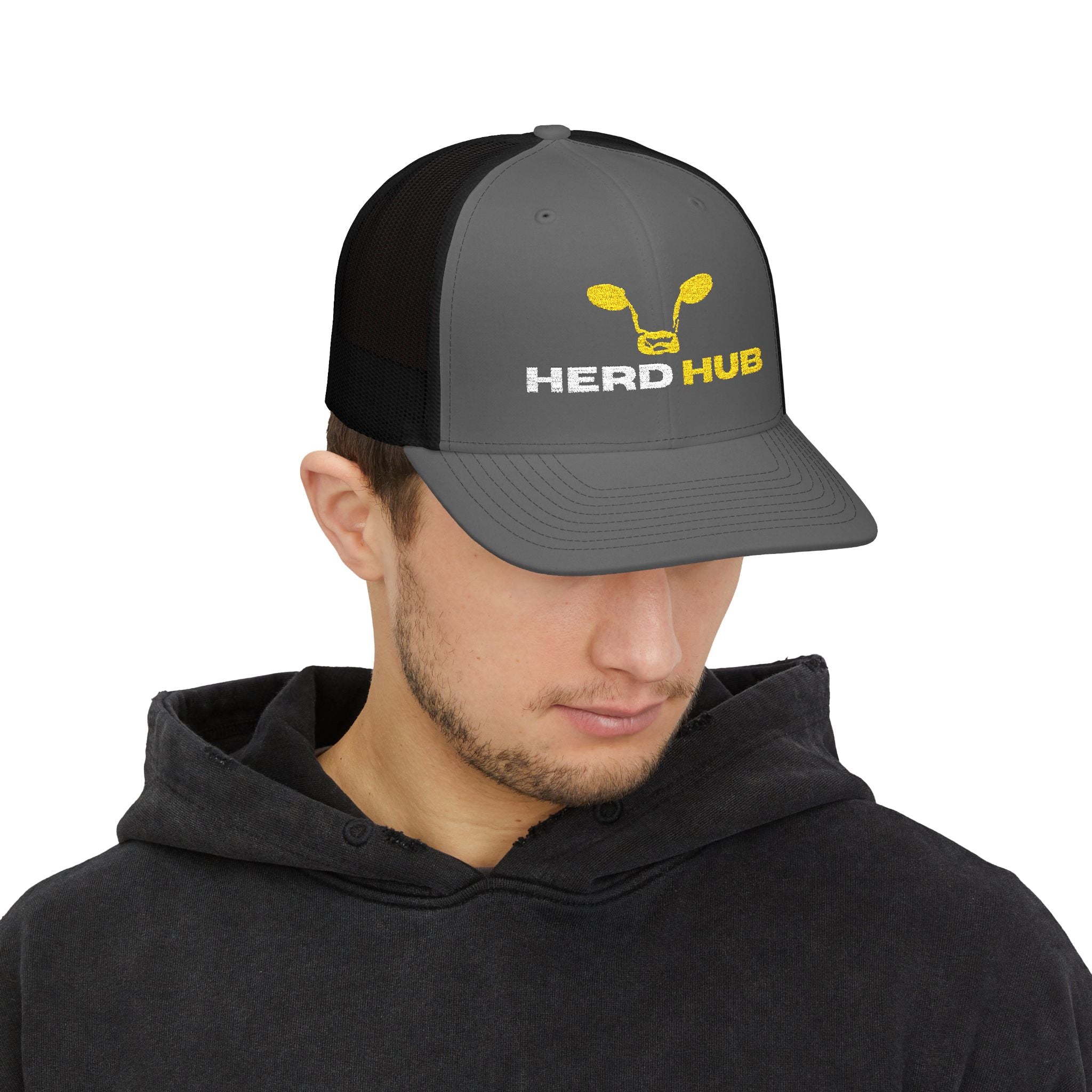 Embroidered TT Logo Snapback Trucker Cap — Black & White Mesh Hat