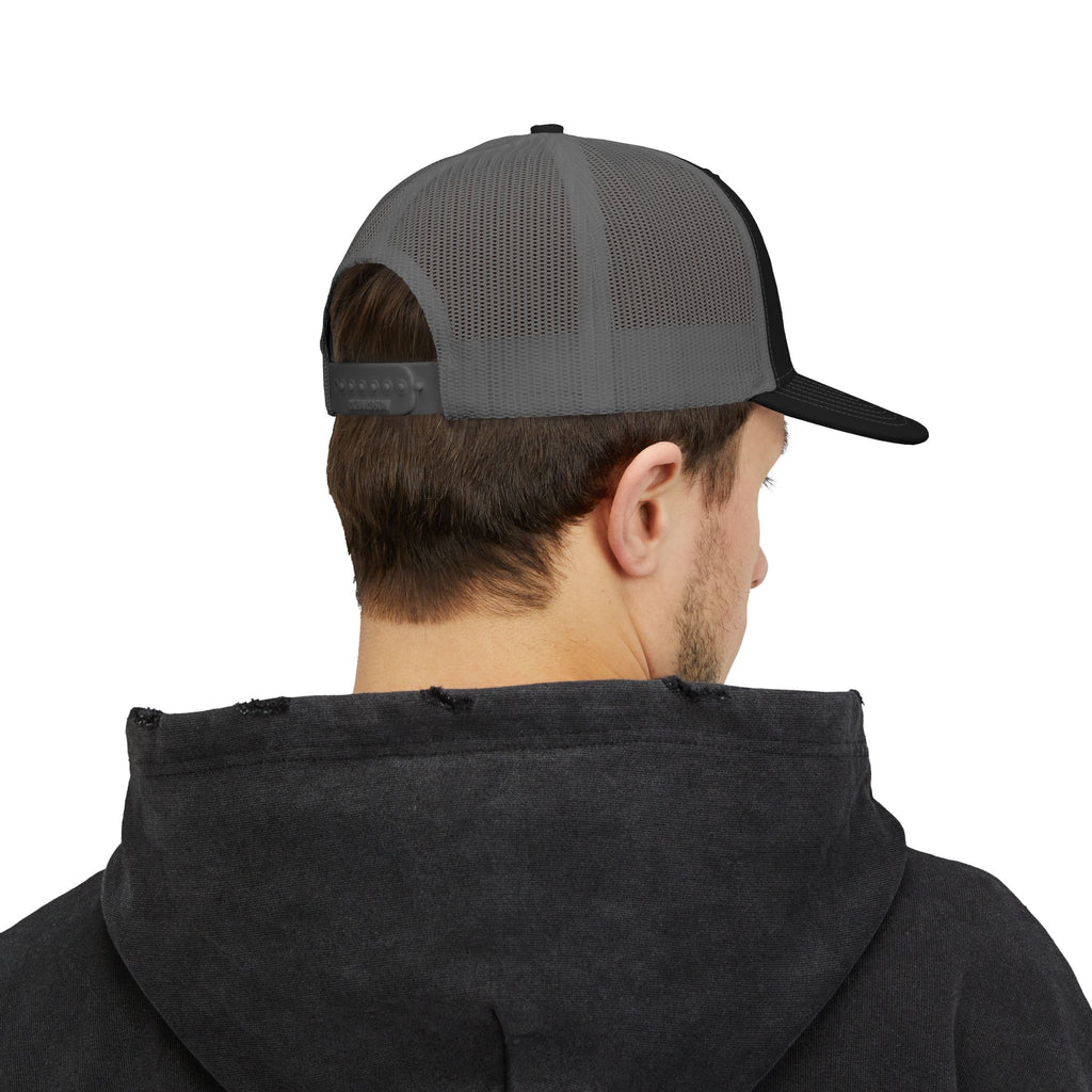 Embroidered TT Logo Snapback Trucker Cap — Black & White Mesh Hat